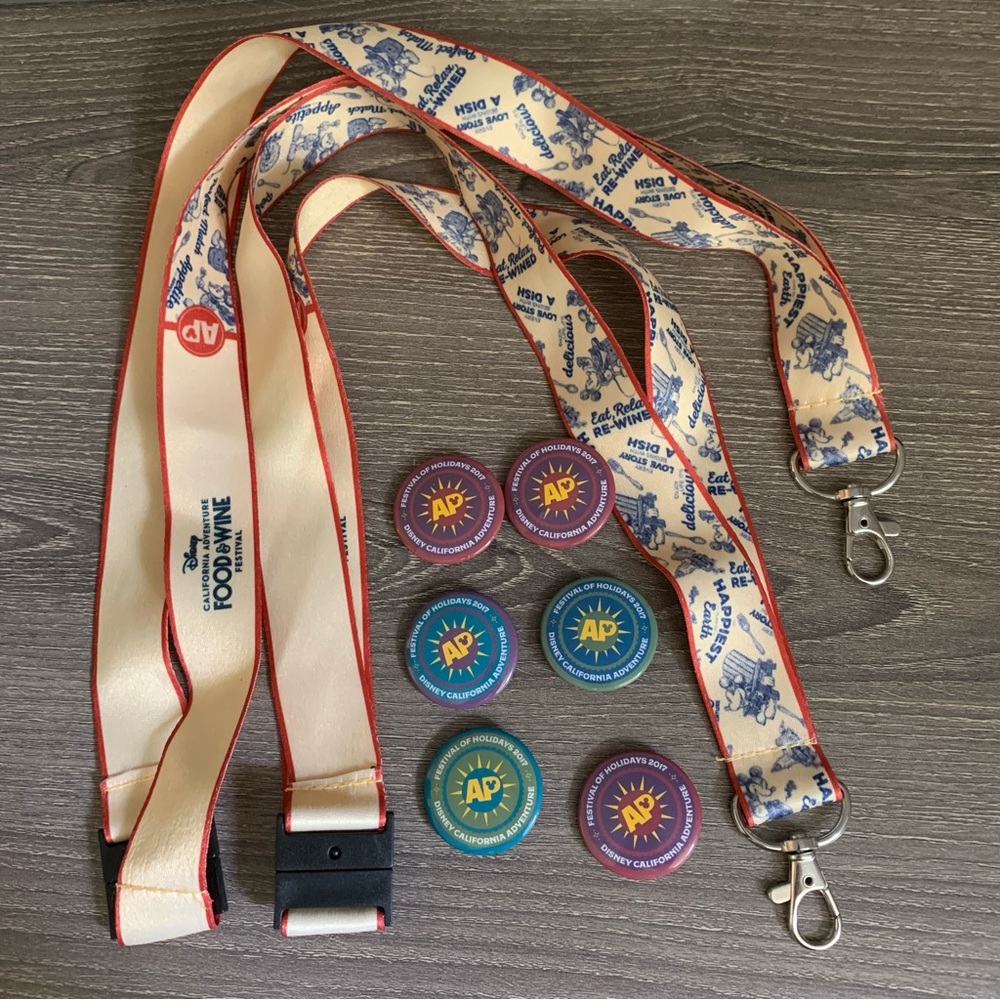 Disneyland DCA Annual Passholder Festival Food Wine Holidays Lanyard Pin Set